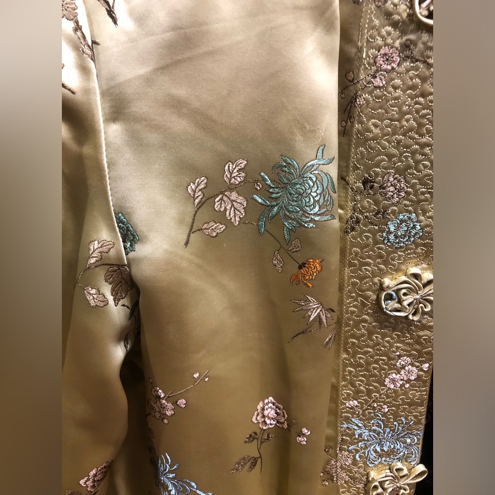 Vintage Chinese Brocade Jacket Sz 38 (M) Gold Floral Mandarin Collar Reversible - Picture 3 of 16